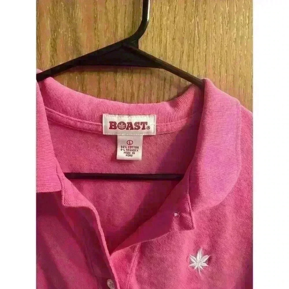 Boast Pink Pot Leaf Logo Golf Tennis Pickleball Polo Top L - Picture 4 of 7
